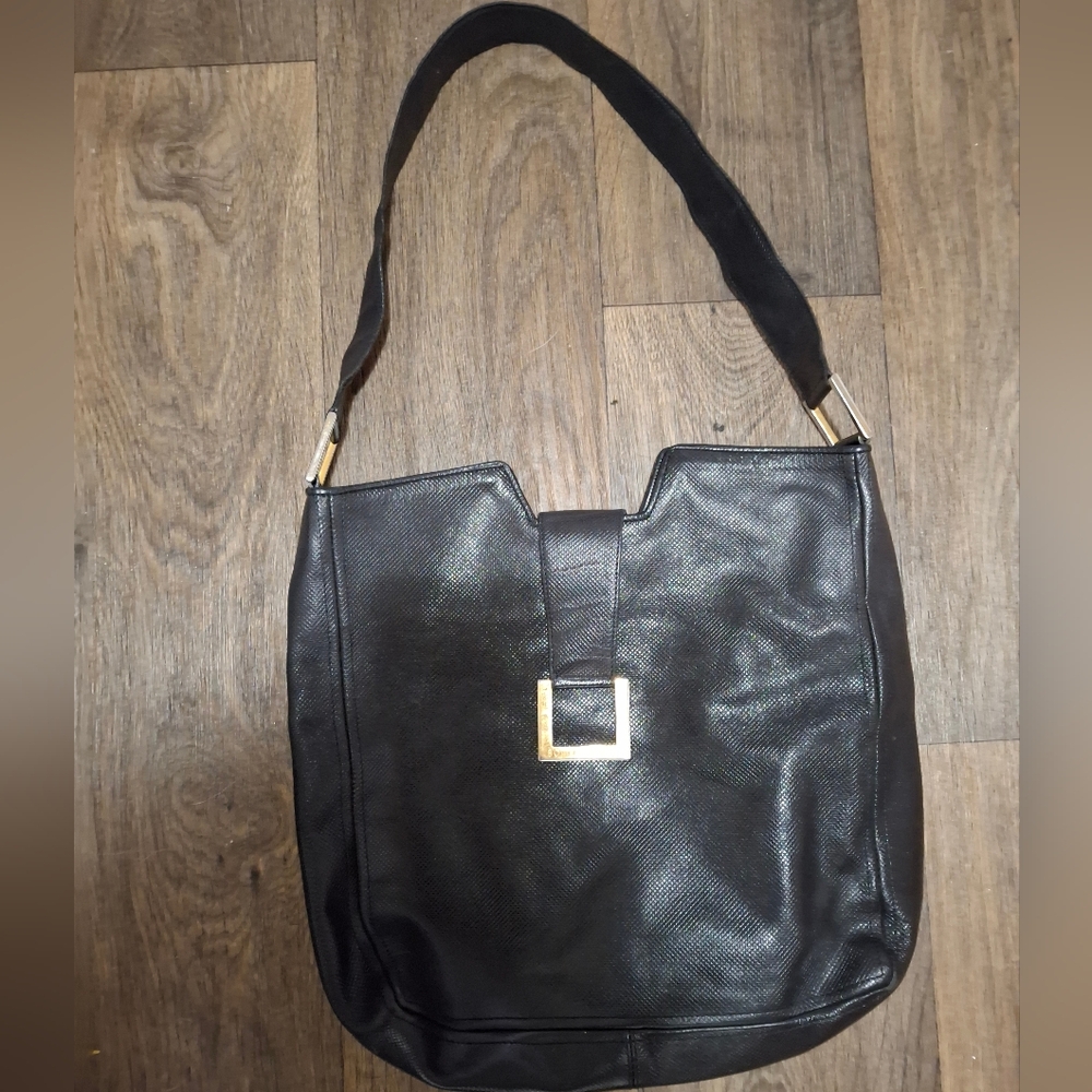 Vintage Bottega Veneta Large Black Leather Hobo Shoulder Bag.